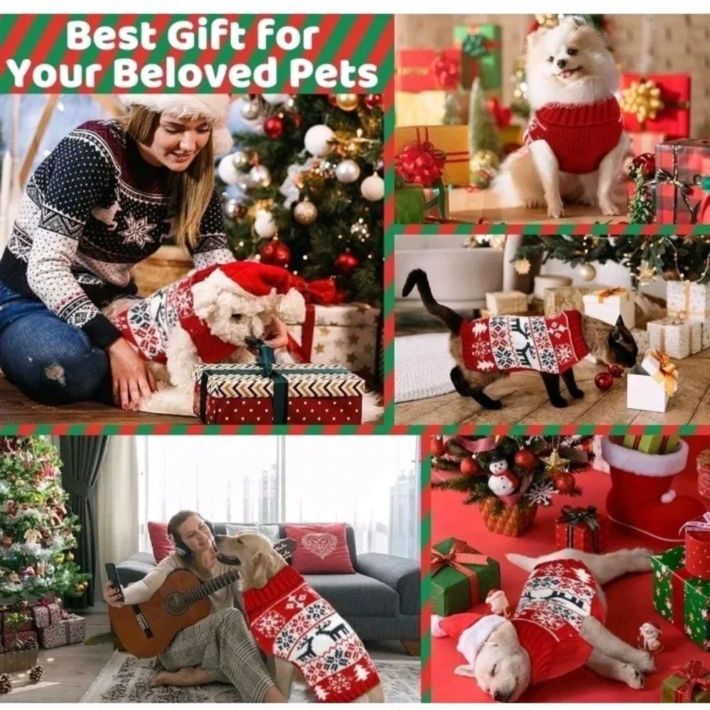Christmas Dog Sweaters for‎ Small Dogs Girl, Soft Warm Pup Size Medium, Red